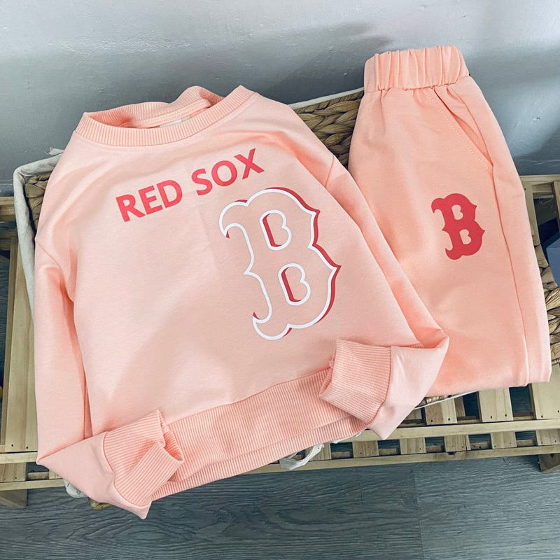 Bộ nỉ da cá Red.sox M.lb màu hồng siêu xinh cho bé gái size từ 12-35 cân