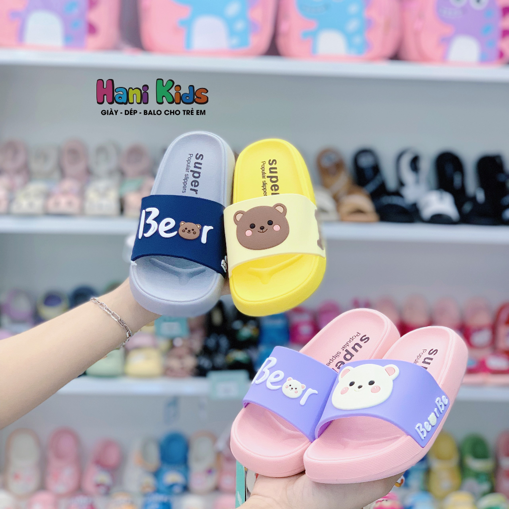 Dép lê gấu Bear, dép quai ngang cho bé trai, bé gái 3-8 tuổi đi trong nhà chống trơn