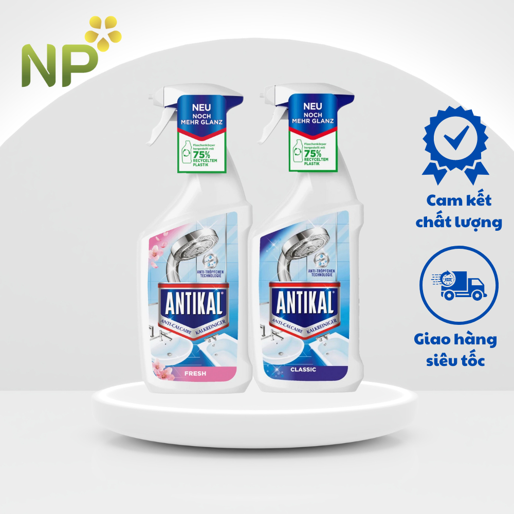 Chai Xịt tẩy rửa Antikal Classic và Fresh Tẩy Cặn Canxi Nhà Tắm, Vệ Sinh Và Chống Ăn Mòn Inox, Hương Thơm Dễ Chịu.