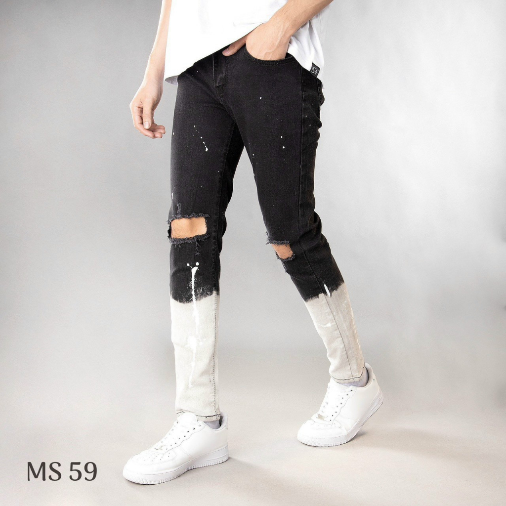 Quần Jean Nam - Quần Bò Nam  DR5010RT Ống Côn Phối Rách Cá Tính Trẻ Trung