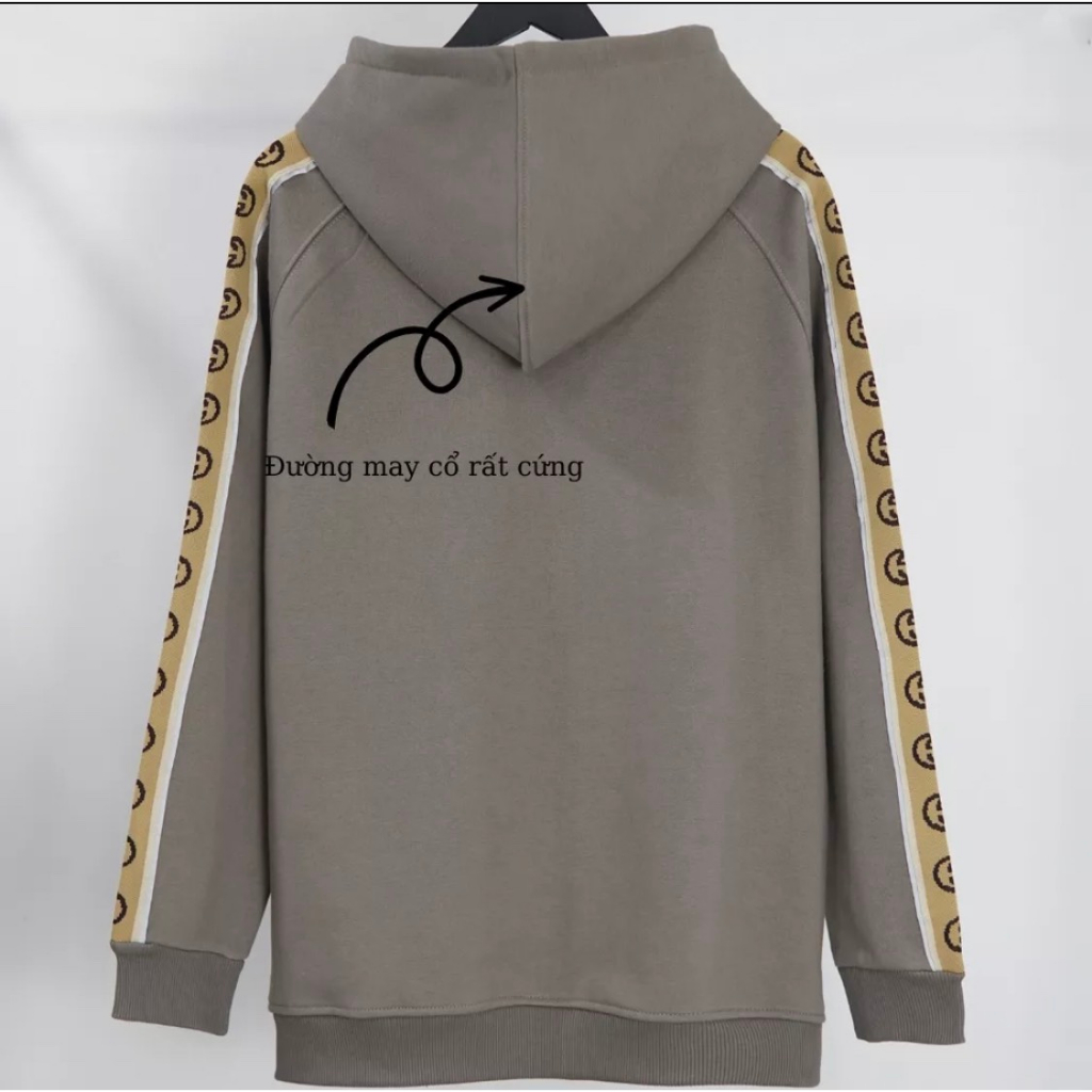 Áo Khoác Hoodie Gucci Sọc Tay Thêu Chất Nỉ Dày Dặn-Áo Hoodie Nam Nữ Gucci Mũ 2 Lớp Form Dáng Unisex