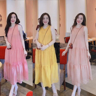  Đầm bầu dáng dài chất tơ óng mềm nhẹ mát kiểu sát nách phù hợp nhiều dịp