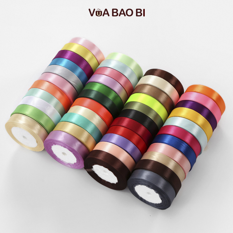 Cuộn ruy băng satin màu trơn bản 2cm dài 23m RB04, cuộn nơ màu trơn vải lụa trang trí set quà