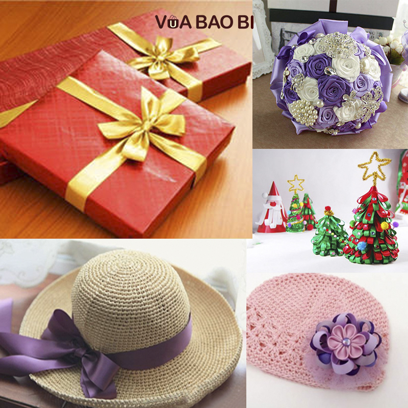 Cuộn ruy băng satin màu trơn bản 2cm dài 23m RB04, cuộn nơ màu trơn vải lụa trang trí set quà