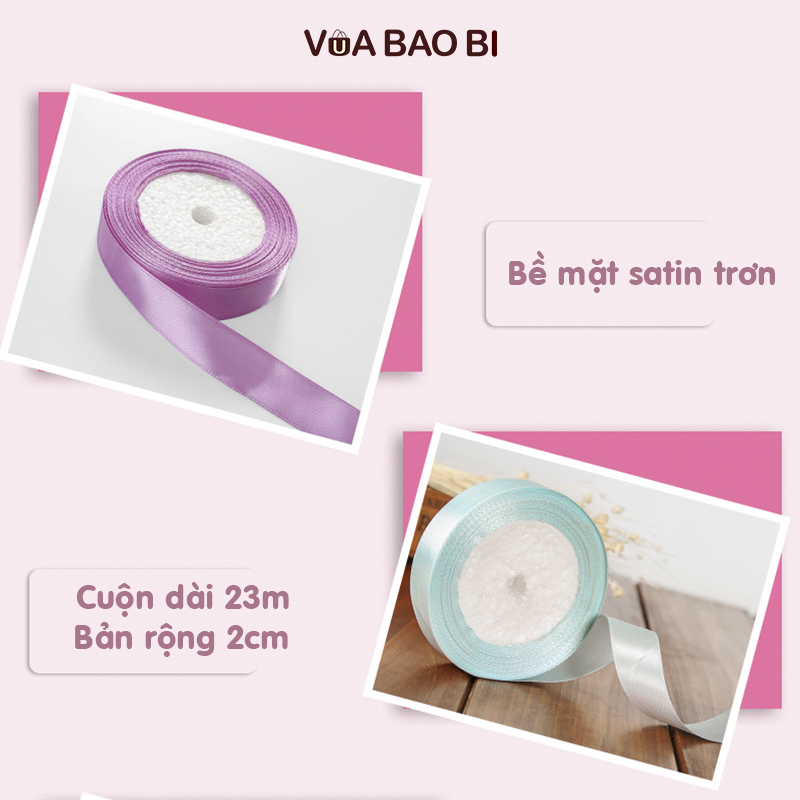 Cuộn ruy băng satin màu trơn bản 2cm dài 23m RB04, cuộn nơ màu trơn vải lụa trang trí set quà