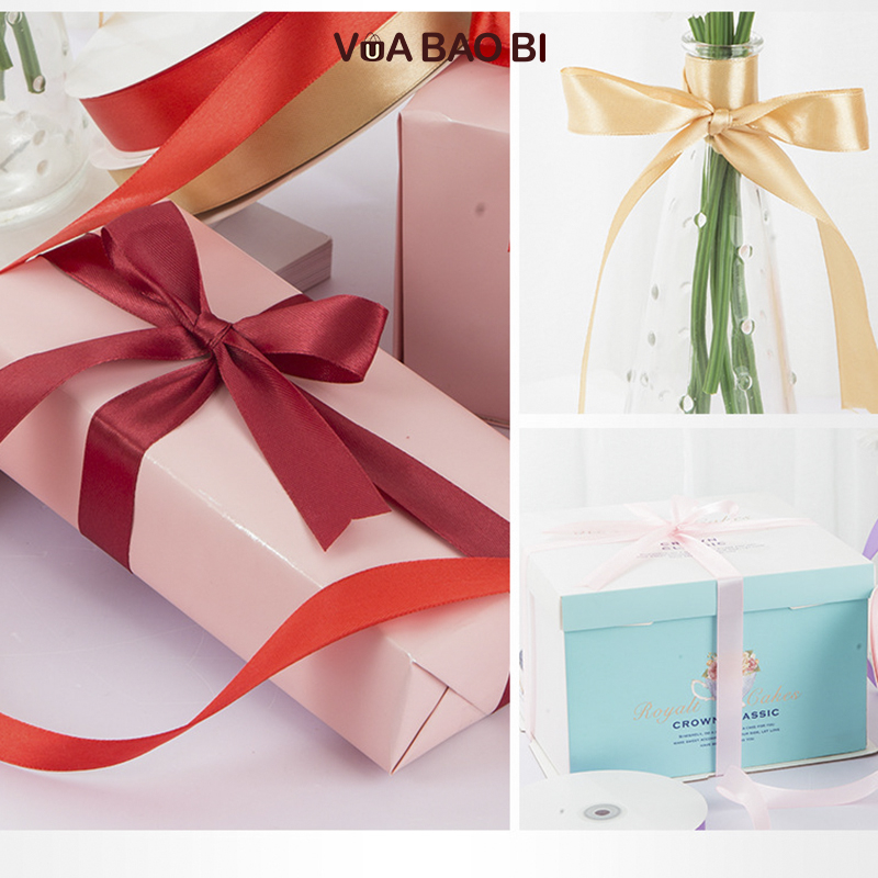 Ruy băng lụa satin bản 2cm dài 91m RB05 nơ màu trơn bóng trang trí đồ handmade chất liệu đẹp