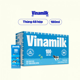 Thùng 48 Hộp Sữa tươi tiệt trùng Vinamilk 100% Ít béo không đường 180ml