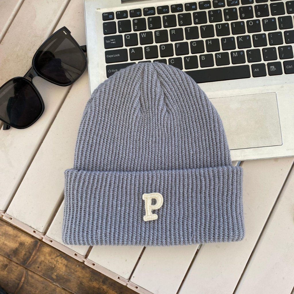 Mũ len nữ bluehope mũ Beanie nữ mùa đông mũ len đơn giản chữ P Nhiều màu hot trend