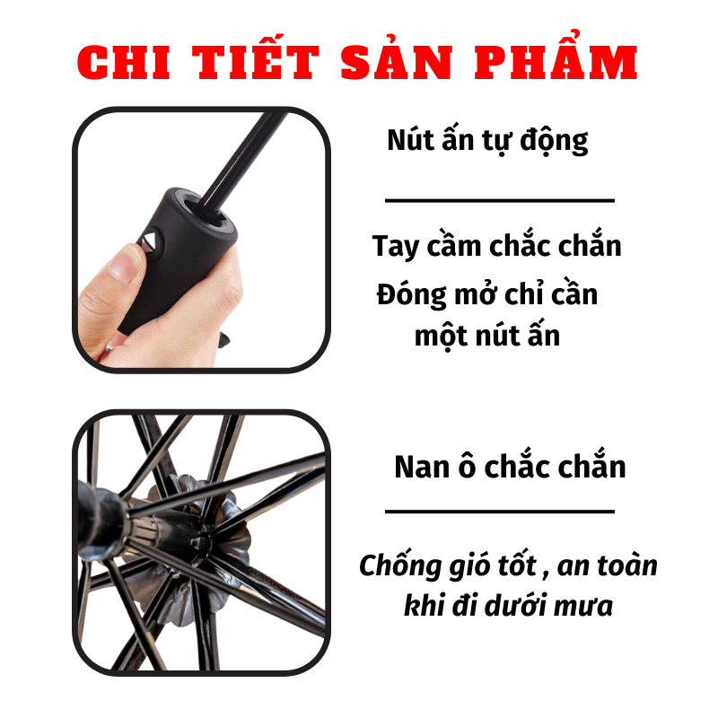 Ô Trong Suốt Mika Gấp Gọn Che Mưa Nút Bấm Tự Động Gấp Gọn Chụp Ảnh Nghệ Thuật