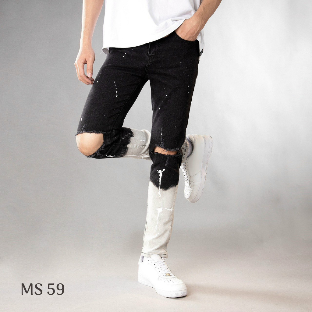 Quần Jean Nam - Quần Bò Nam  DR997RT Xanh Bạc Trơn Rách Gối Cá Tính Trẻ Trung