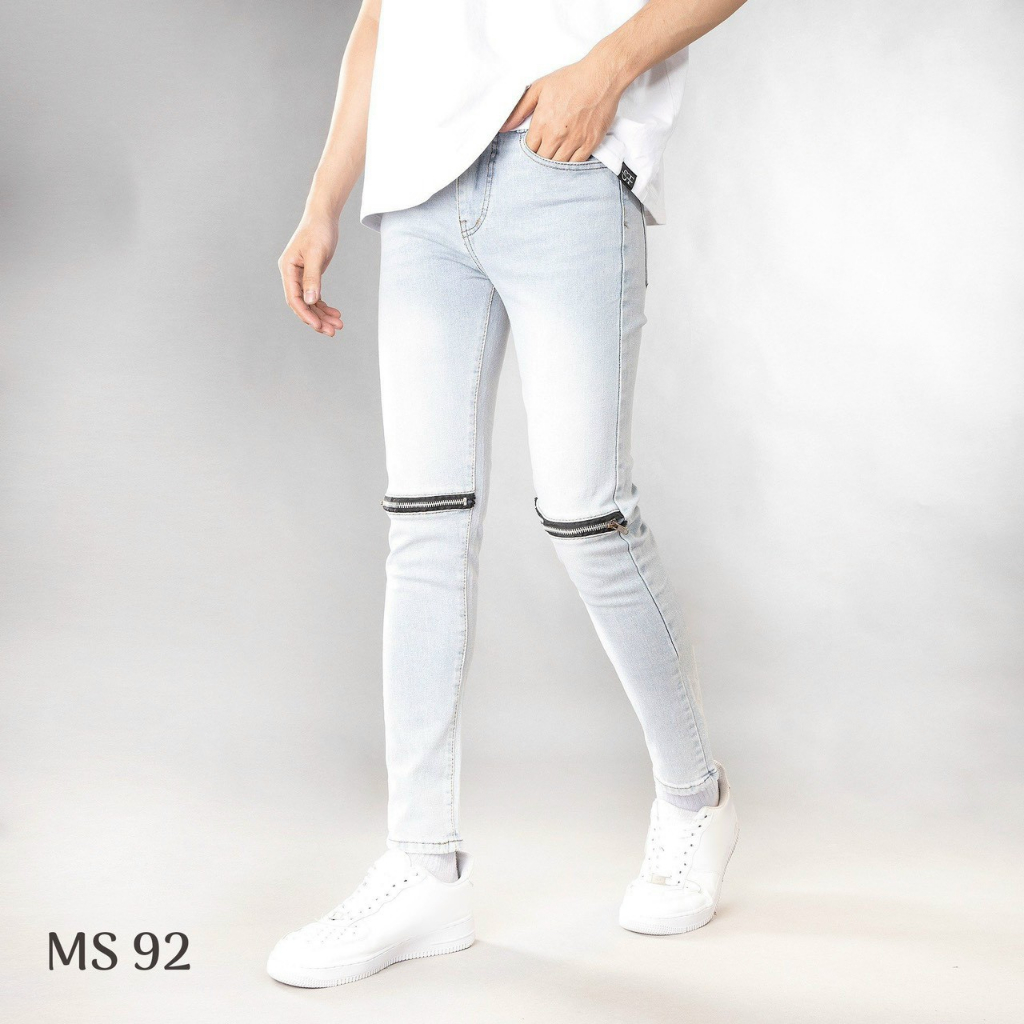 Quần Jean Nam - Quần Bò Nam  DR997RT Xanh Bạc Trơn Rách Gối Cá Tính Trẻ Trung