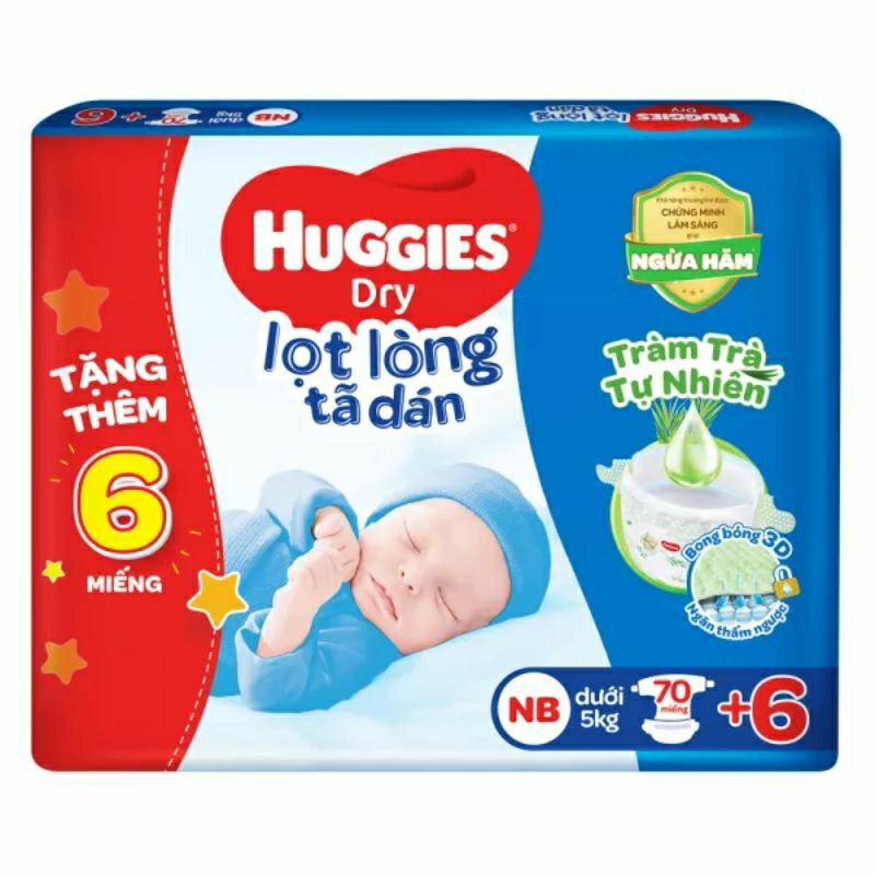 🤩HCM🤩 Combo 2 gói Tã / Bỉm dán sơ sinh dành cho bé dưới 5 kg Huggies NB70+6 miếng