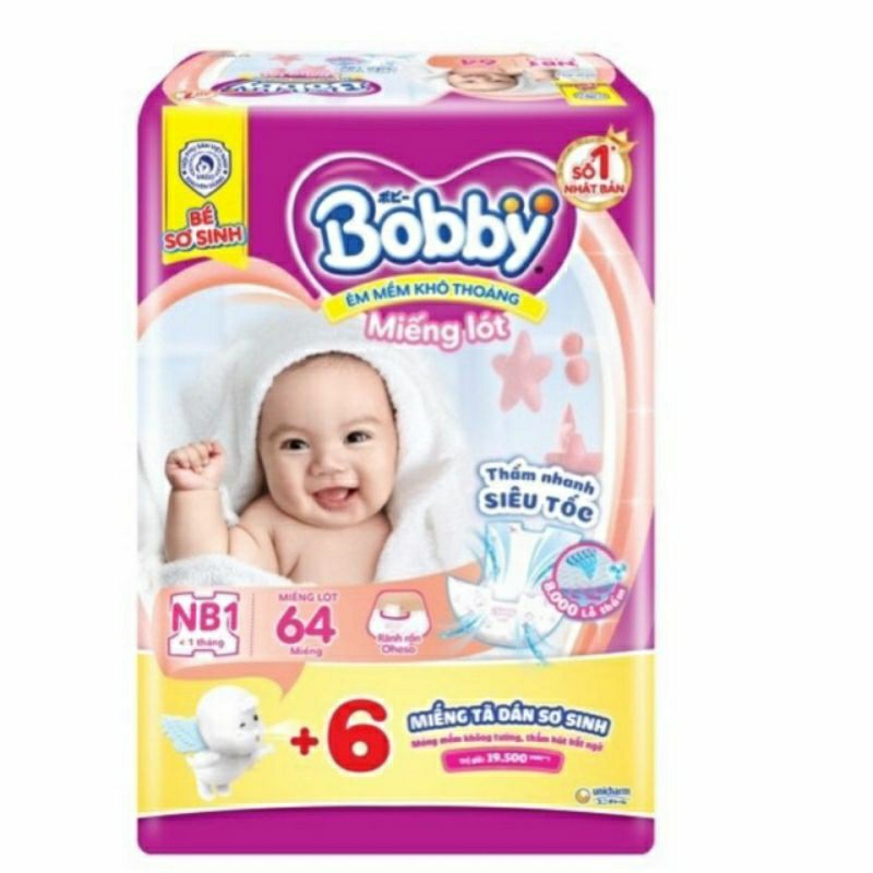 🤩 HCM 🤩 Miếng lót Bobby cho bé sơ sinh dưới 1 tháng NB1-64+6 miếng ( có thể dùng thay băng vệ sinh ban đêm )