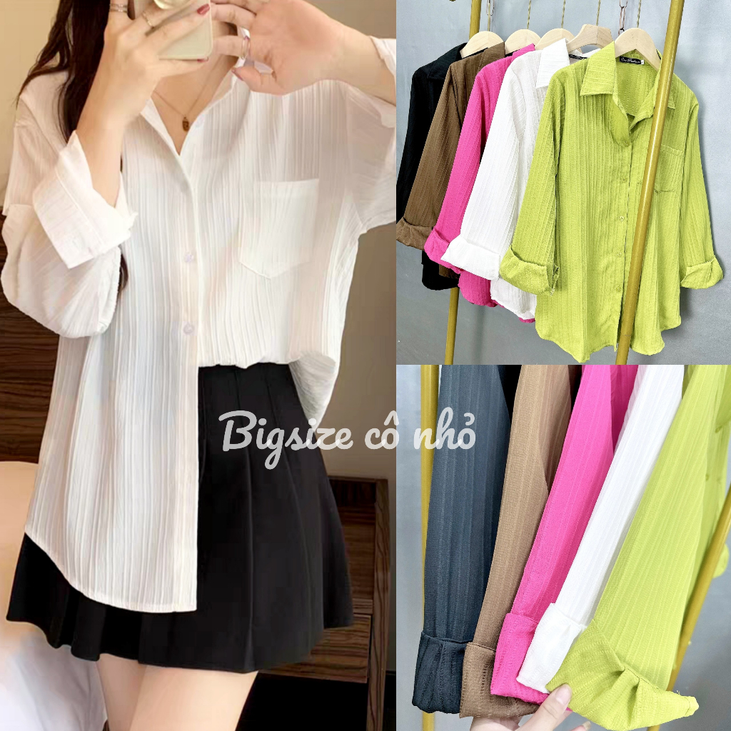 Áo Sơ Mi Phom Rộng Tay Dài Bigsize Nữ ,Áo Khoác Ngoài Chống Nắng Vải Xốp Nhẹ Mát SM21