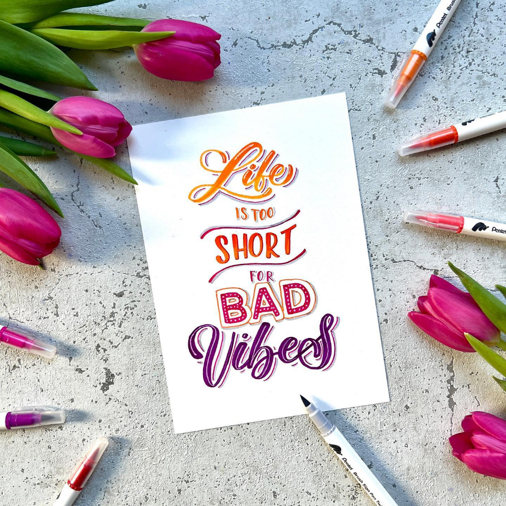 Bút viết thư pháp Calligraphy Pentel Brush Sign Pen Twin | Brush Pen 2 đầu | 30 màu