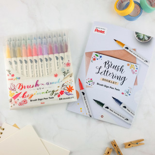 Bút viết thư pháp Calligraphy Pentel Brush Sign Pen Twin | Brush Pen 2 đầu | 30 màu