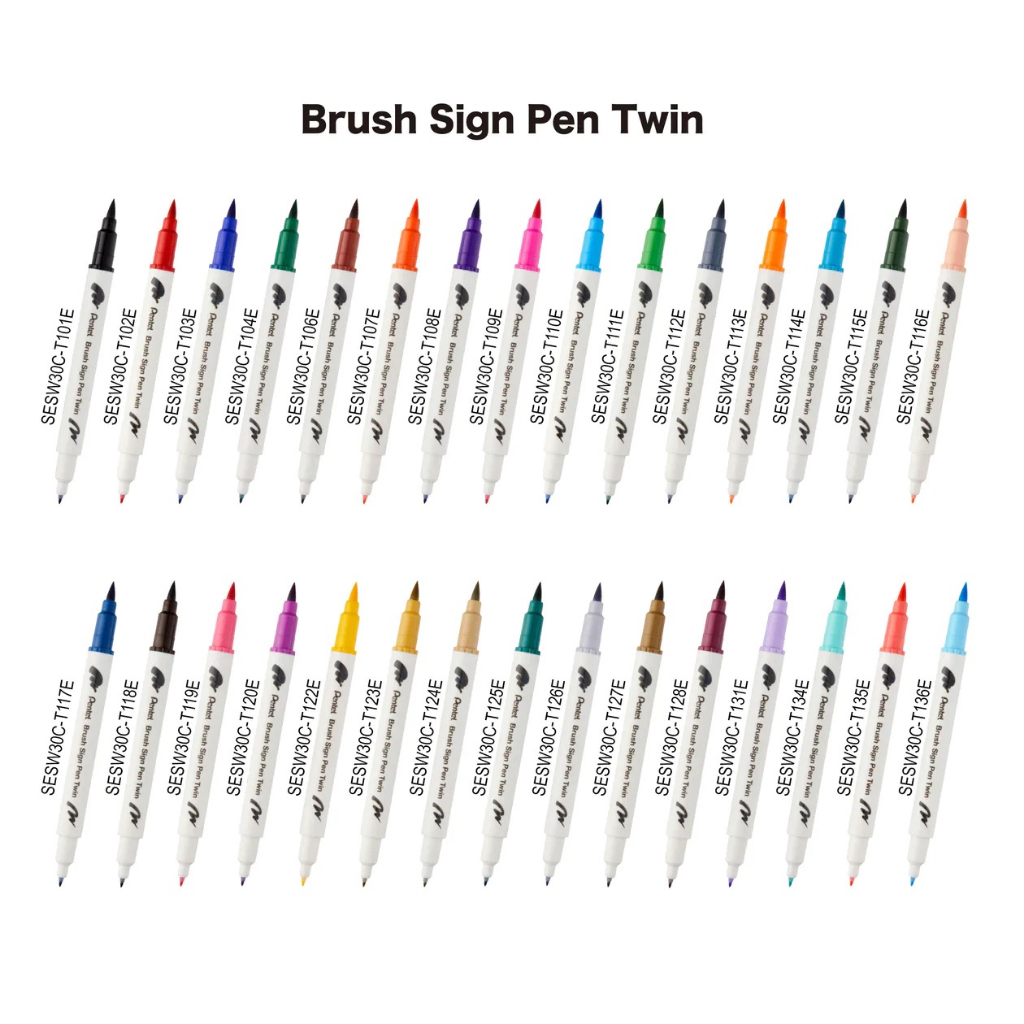 Bút viết thư pháp Calligraphy Pentel Brush Sign Pen Twin | Brush Pen 2 đầu | 30 màu