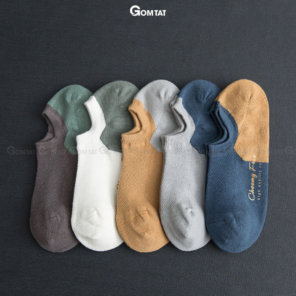 Set 5 đôi vớ cổ thấp nam GOMTAT, chất liệu cotton dày dặn, kết hợp lướt thoáng khí  -CHEEMY-NAM-02-CB5