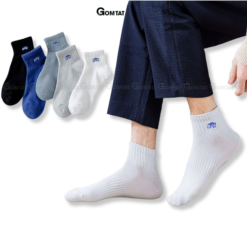 Set 5 đôi vớ nam cổ ngắn GOMTAT hoạ tiết chữ BUG, chất liệu cotton mềm mại, thoáng mát, thấm hút mồ hôi - CNCC-BUG