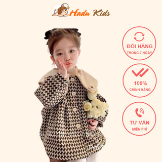 Áo khoác dạ tweet dáng babydoll đính cúc hoa xinh xắn cho bé gái size đại 10-36kg Áo váy thu đông cho bé gái Hadukids