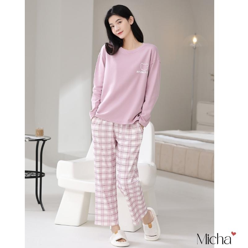 Đồ bộ cotton dài tay nữ mặc nhà, mặc ngủ F3 Micha