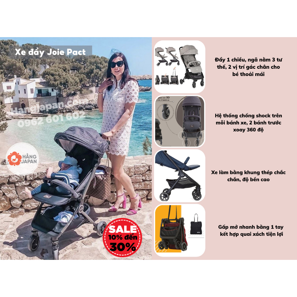 Xe đẩy trẻ em Joie Pact phiên bản mới nhất Deep Sea/ Laurel/ Ember - Bảo hành chính hãng