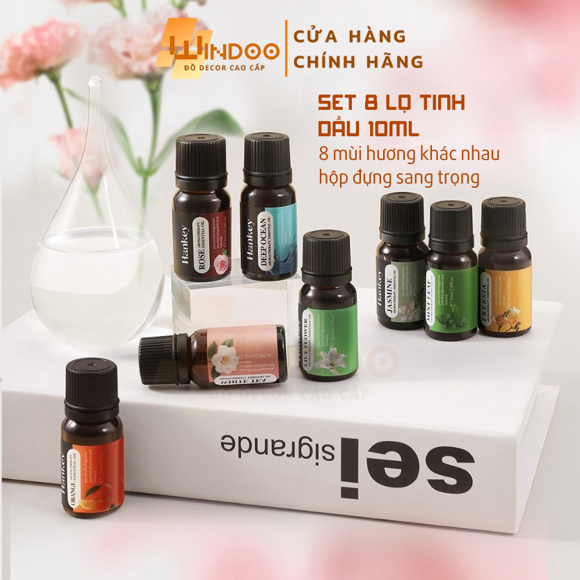 Set 8 lọ tinh dầu thiên nhiên 10ml kèm hộp đựng sang trọng, tinh dầu thiên nhiên cho máy xông máy phun sương WD85
