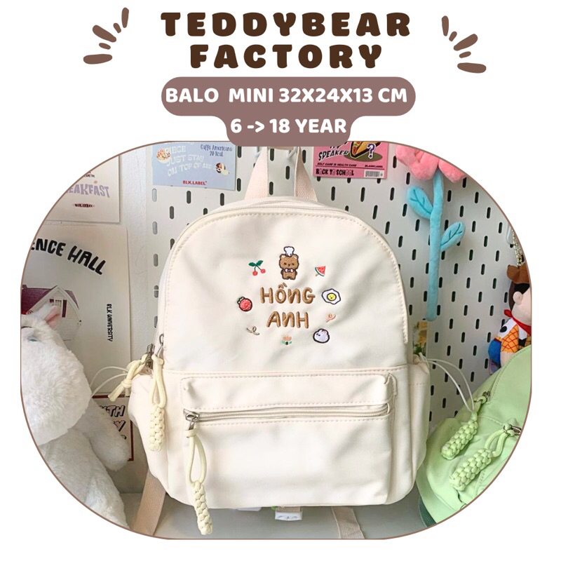 Balo Thêu Tên Pastel 33cm 38cm TEDDYBEAR