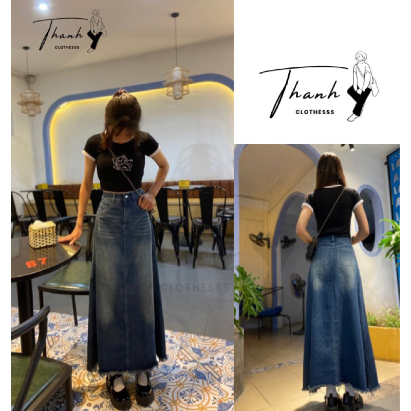 Chân Váy Jean Dài  ,Dáng Chữ A , Phong Cách Retro Thời Trang Bốn  Xuân Mới Dành Cho Nữ v14-v13