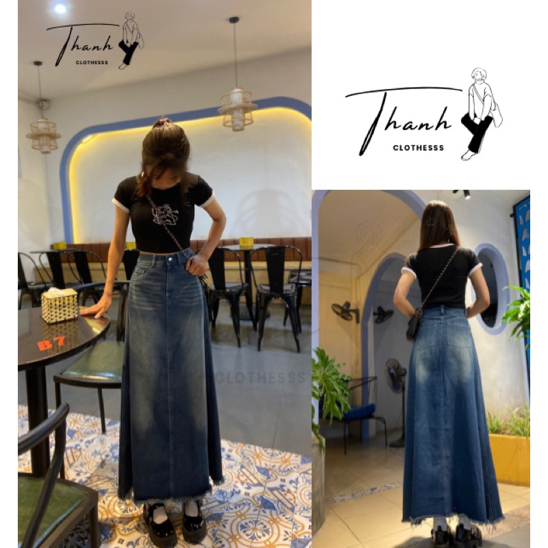 Chân Váy Jean Dài  ,Dáng Chữ A , Phong Cách Retro Thời Trang Bốn  Xuân Mới Dành Cho Nữ v14-v13