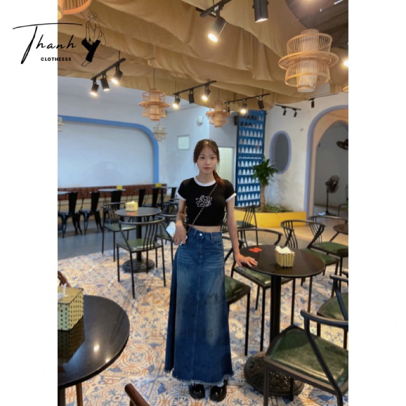 Chân Váy Jean Dài  ,Dáng Chữ A , Phong Cách Retro Thời Trang Bốn  Xuân Mới Dành Cho Nữ v14-v13
