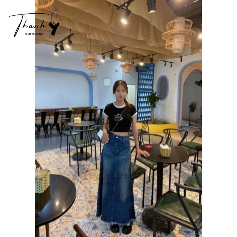 Chân Váy Jean Dài  ,Dáng Chữ A , Phong Cách Retro Thời Trang Bốn  Xuân Mới Dành Cho Nữ v14-v13