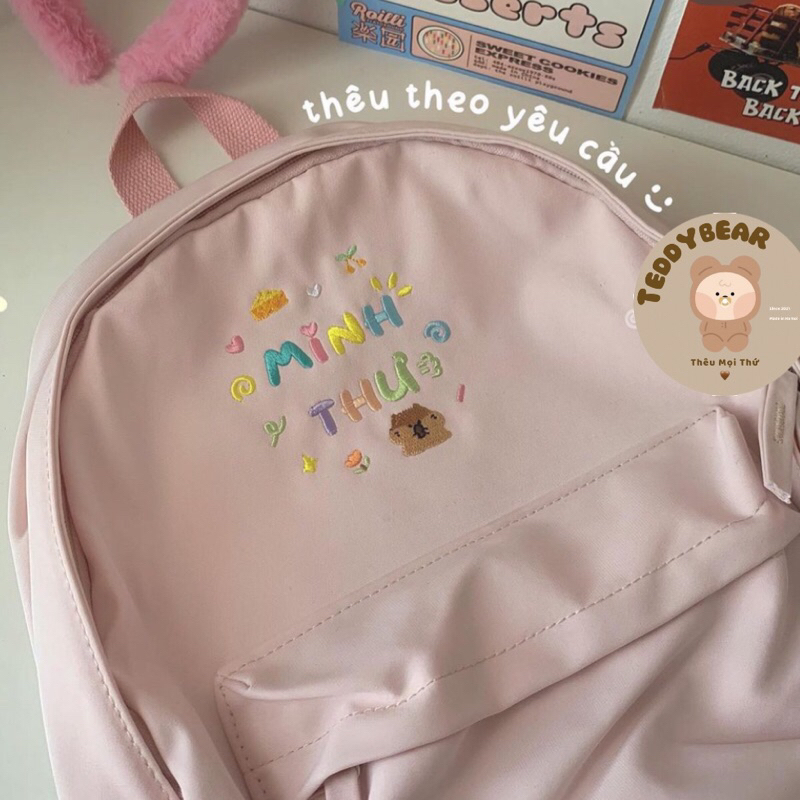 Balo Thêu Tên Pastel 33cm 38cm TEDDYBEAR