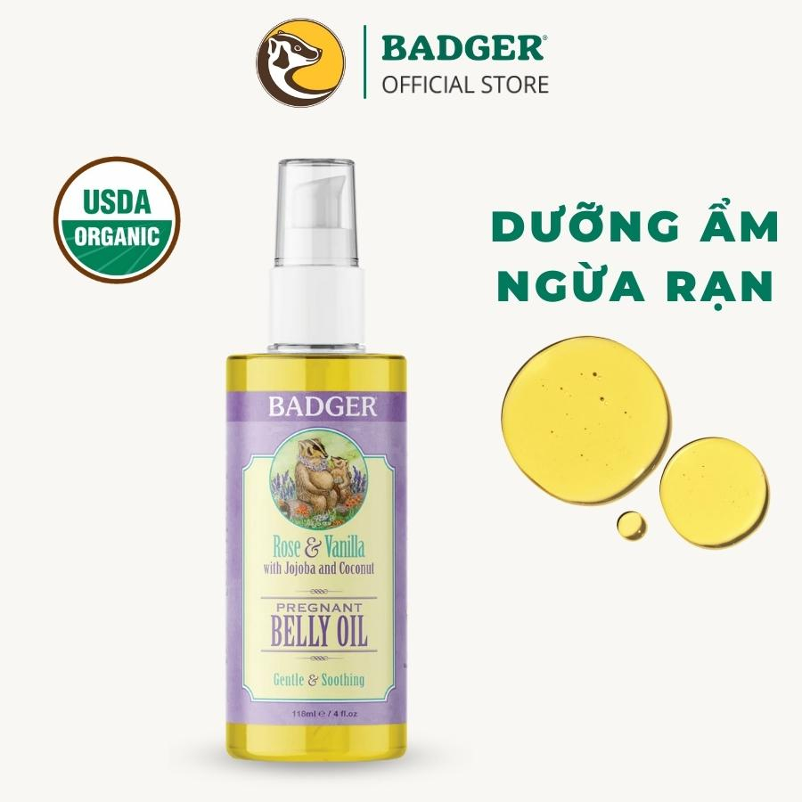 Dầu hữu cơ chống rạn da mẹ bầu BADGER Organic Belly Oil phòng ngừa nứt da, giảm ngứa an toàn – 118mL