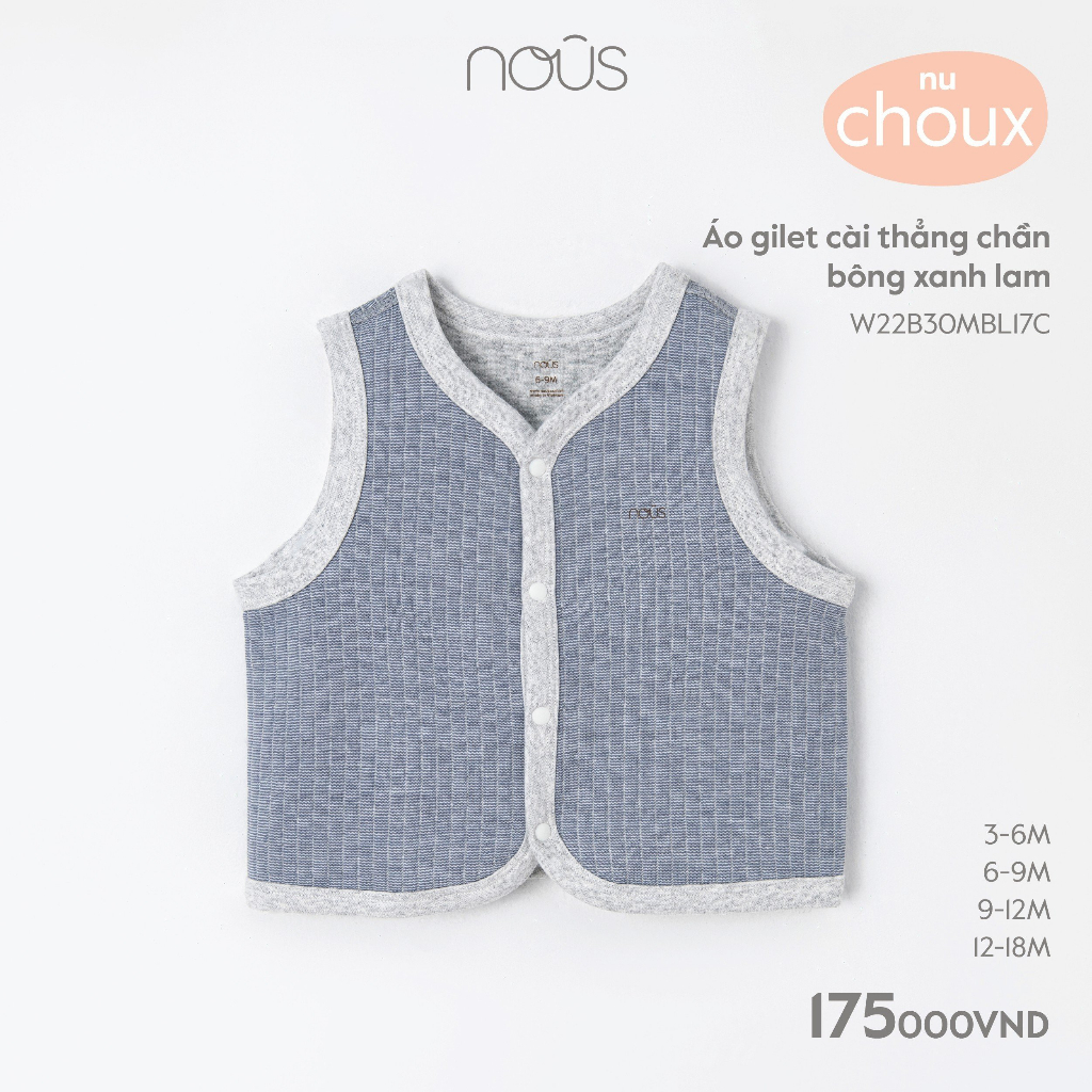 Áo khoác gilet Nous kẻ sóc hai màu, chất liệu Nu Choux Bé Trai Bé Gái từ 3-6 Tháng Đến 18-24 tháng