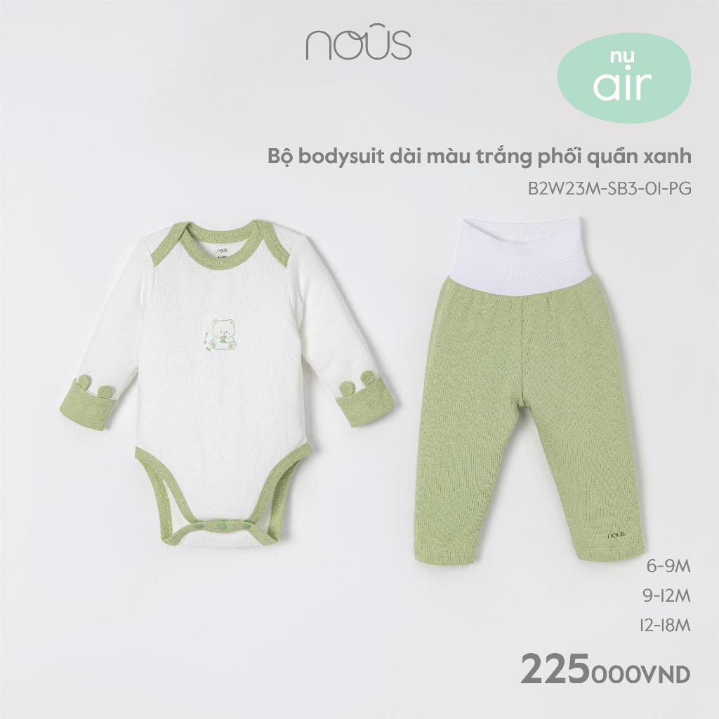 Set bodysuit dài tay Nous phối nhiều màu họa tiết chất liệu kháng khuẩn cho bé từ 0-3 tháng đến 12-18 tháng