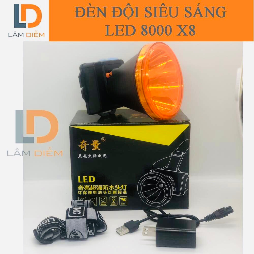 ĐÈN ĐỘI ĐẦU SIÊU SÁNG LED 8000 3 CHẾ ĐỘ SÁNG PIN 9000mAh CHIẾU XA 3000M X8