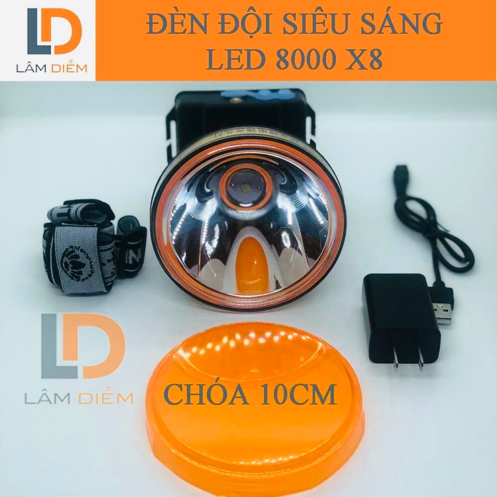 ĐÈN ĐỘI ĐẦU SIÊU SÁNG LED 8000 3 CHẾ ĐỘ SÁNG PIN 9000mAh CHIẾU XA 3000M X8