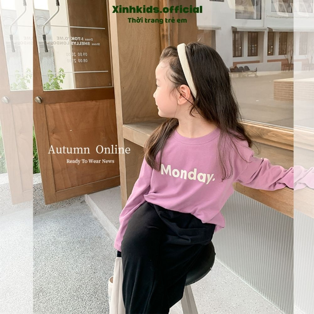 Áo phông dài tay kiểu dáng basic cho bé mùa thu đông , áo thun bé gái tay dài