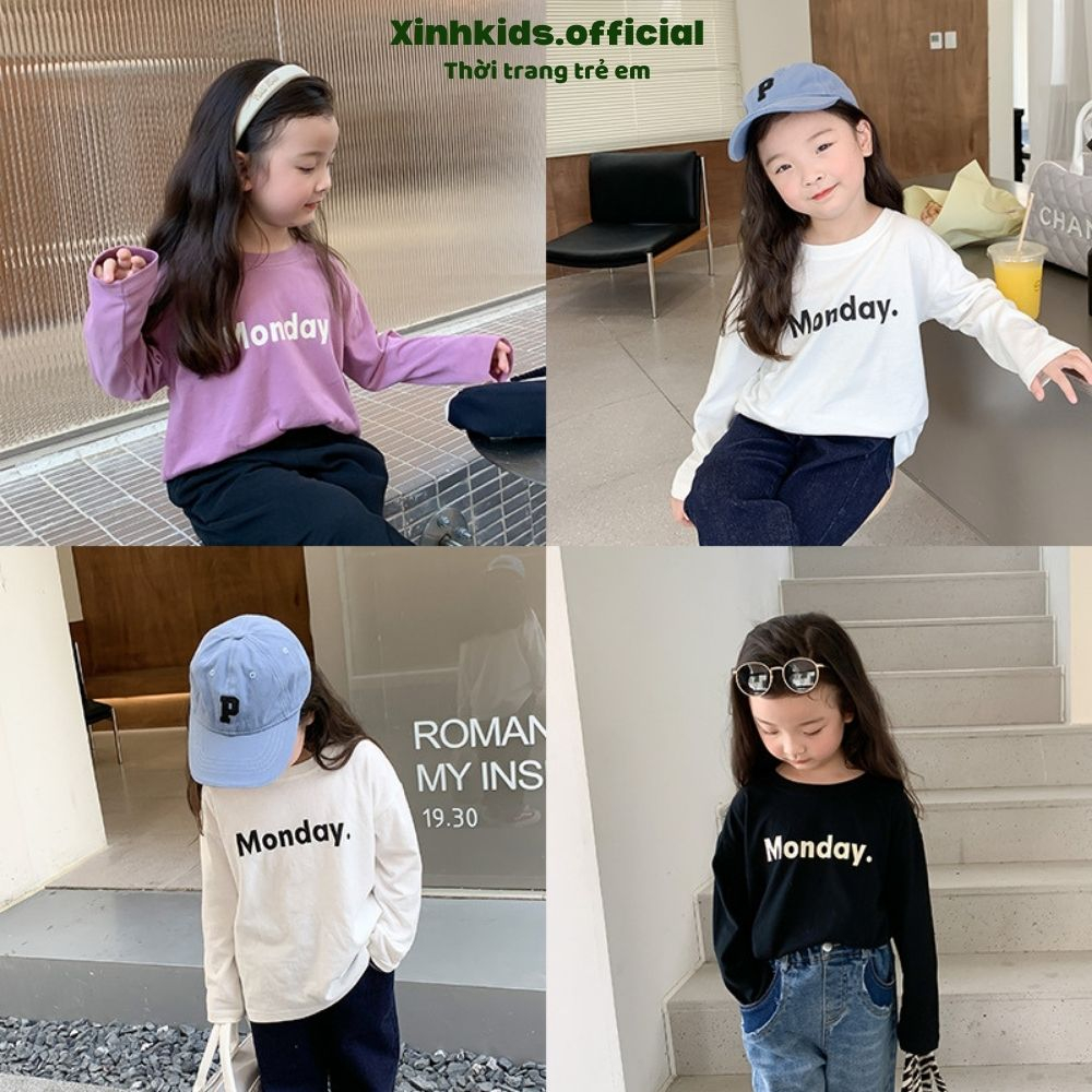 Áo phông dài tay kiểu dáng basic cho bé mùa thu đông , áo thun bé gái tay dài