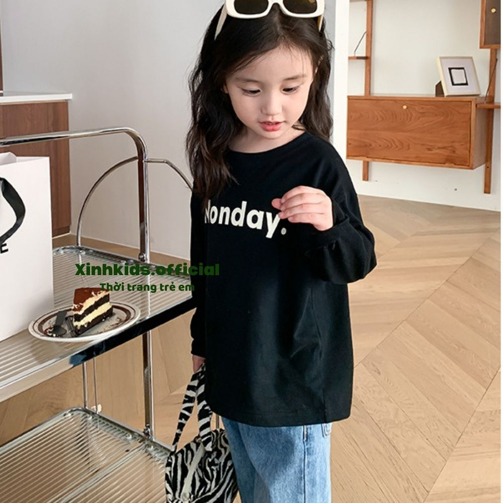 Áo phông dài tay kiểu dáng basic cho bé mùa thu đông , áo thun bé gái tay dài