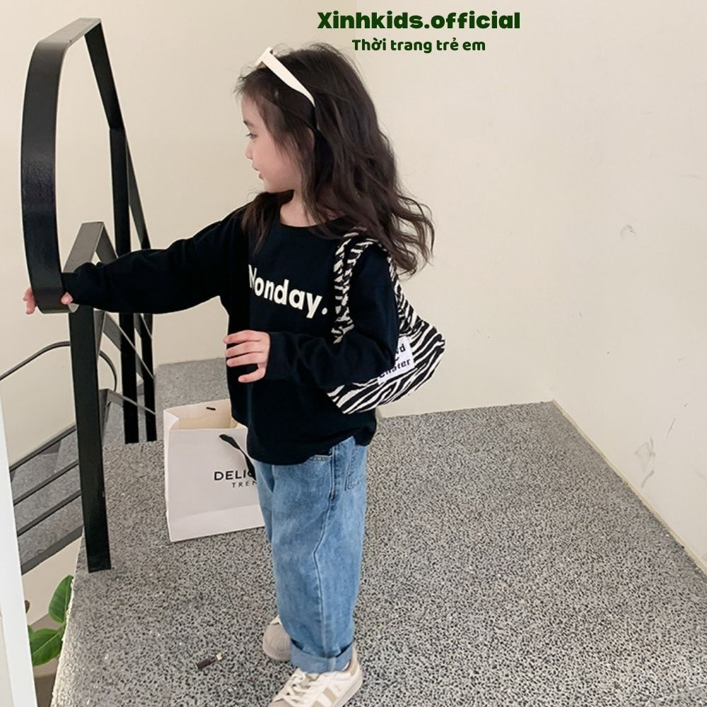 Áo phông dài tay kiểu dáng basic cho bé mùa thu đông , áo thun bé gái tay dài