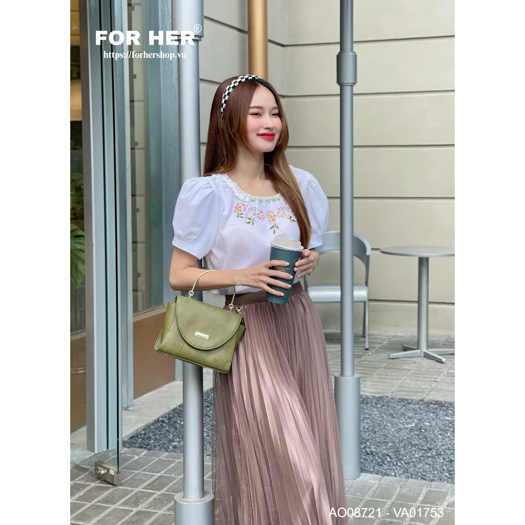 Áo kiểu FOR HER nút bọc thêu hoa AO0872
