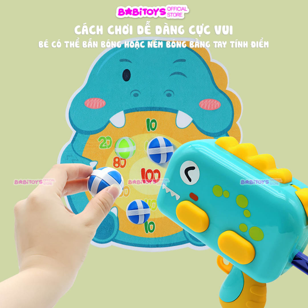 Đồ chơi súng ném bóng dính , súng bắn phi tiêu cho bé kèm bảng phi tiêu, khủng long bắn bong cho bé