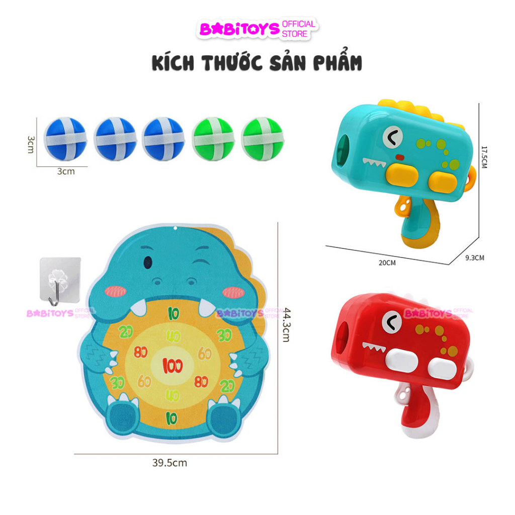 Đồ chơi súng ném bóng dính , súng bắn phi tiêu cho bé kèm bảng phi tiêu, khủng long bắn bong cho bé