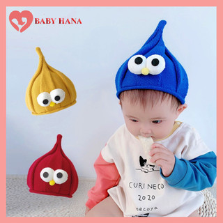 Mũ len dệt kim dáng củ tỏi thêu hình đôi mắt cho bé, mũ len xoắn đáng yêu phong cách hàn quốc