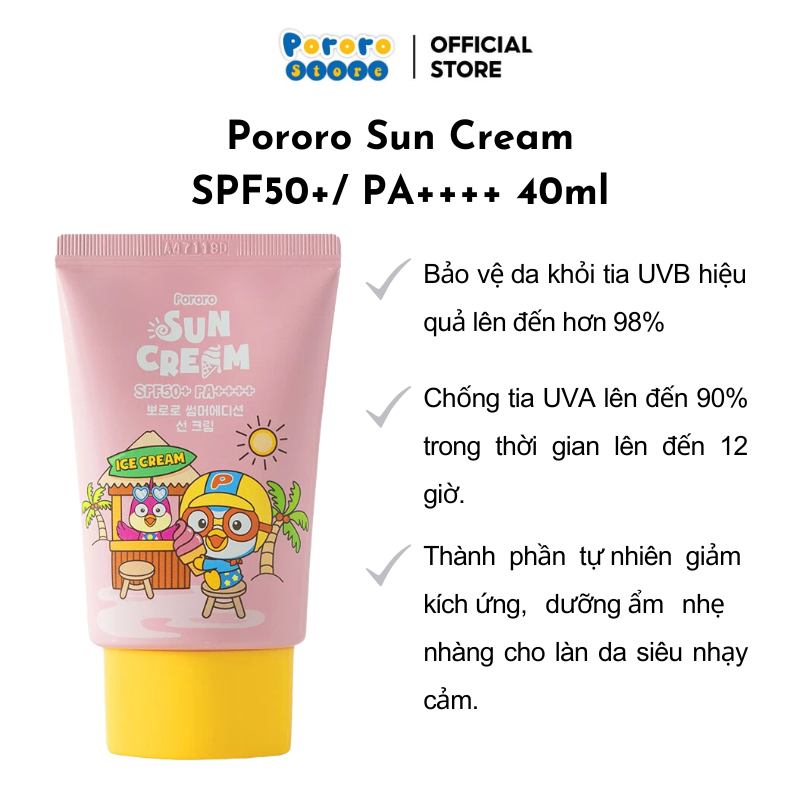 Kem Chống Nắng Cho Bé Pororo Sun Cream SPF50+/ PA++++ 40ml
