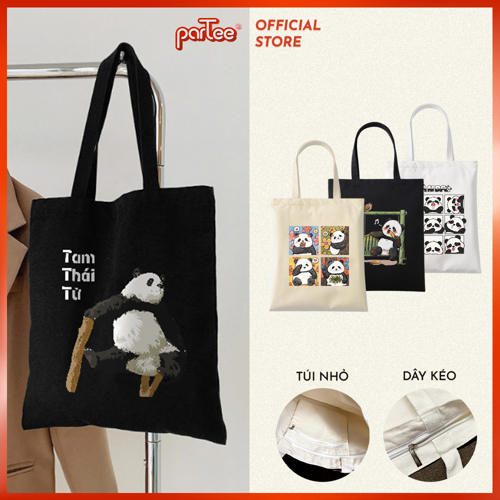 Đỉnh Lưu Pandabiz | Túi Tote Bags Canvas In Gấu Trúc Panda Fubao Hoa Hoa Manh Lan Tam Tái Tử Thất Tử Quốc Bảo Parteeshop