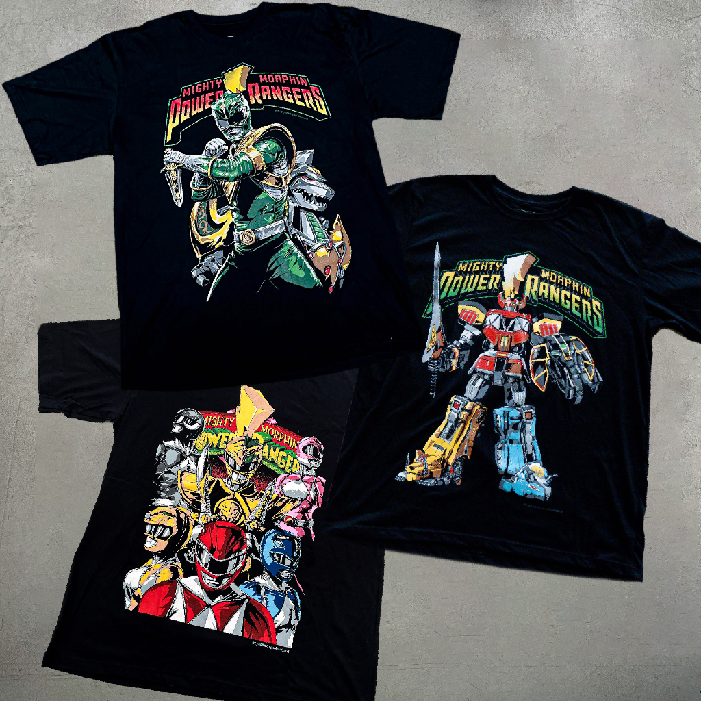 Áo thun đen cotton oversize Nam/Nữ in hình siêu nhân - Mighty morphin Power rangers