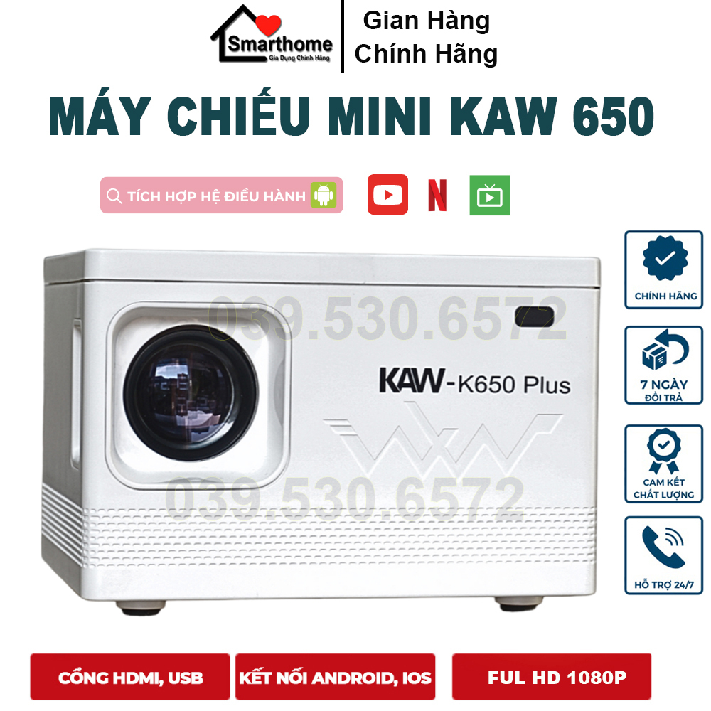 Máy Chiếu Mini KAW K650 Plus Full HD Hàng Chính Hãng Chất Lượng Tốt - Bảo Hành 12 Tháng - 1 Đổi 1